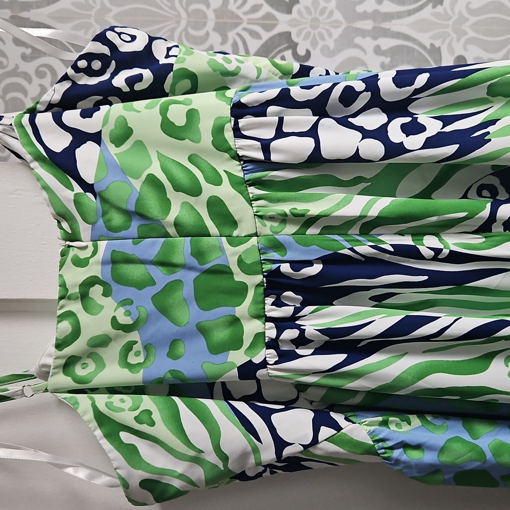 Vibrant Green and Blue Patterned Maxi Dress - Picture 3 of 4